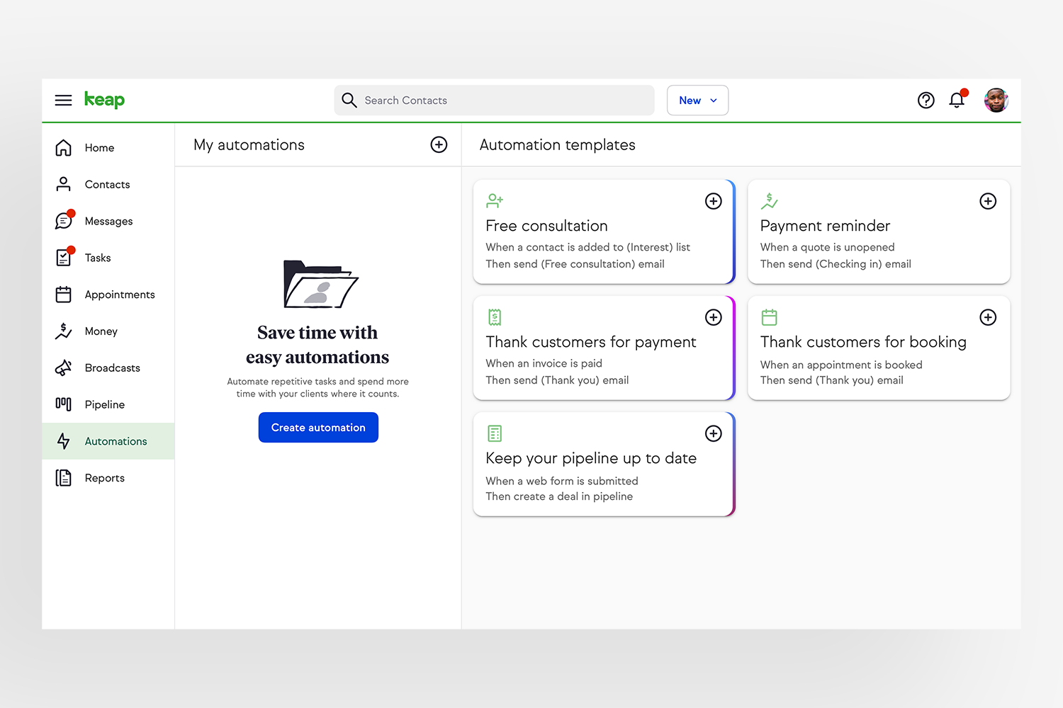 Templates surfaced first when creating an automation